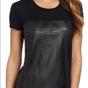 BCBG Maxazria black mesh leather t shirt